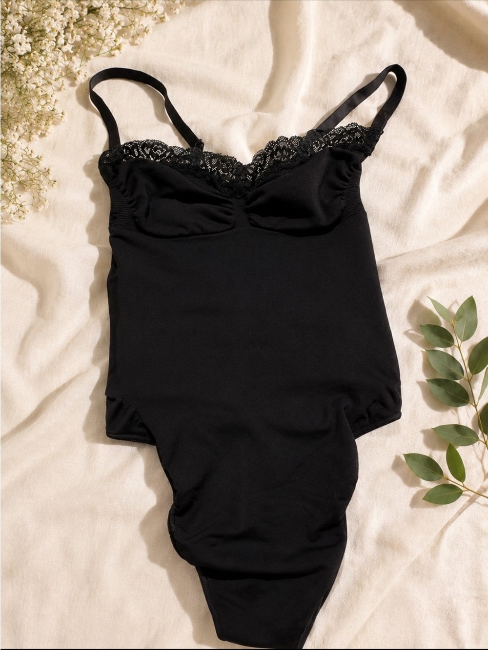 SKIMS Black Lace-Trim Bodysuit